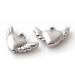 Stainless Steel Color 201 Stainless Steel Charms, Flying Heart, Stainless Steel Color, 11x16x4mm, Hole: 1.5mm