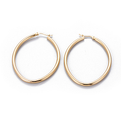 Golden 201 Stainless Steel Hoop Earrings, with 304 Stainless Steel Pin, Hypoallergenic Earrings, Oval, Golden, 58.5x45x3mm, Pin: 1.4mm