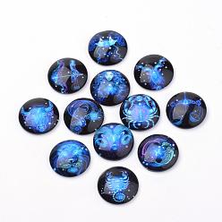 Rosy Brown Flatback Glass Cabochons for DIY Projects, Constellation/Zodiac Sign Pattern, Dome/Half Round, Rosy Brown, 12x4mm