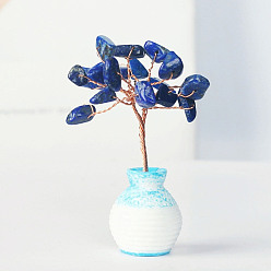 Lapis Lazuli Resin Vase with Natural Lapis Lazuli Chips Tree Ornaments, for Home Car Desk Display Decorations, 40x60mm
