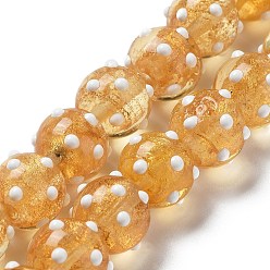 White Handmade Bumpy Lampwork Beads Strands, with Gold Powder, Enamel Style, Round, White, 12mm, Hole: 2.2mm, about 30pcs/strand, 12.91''(32.8cm)