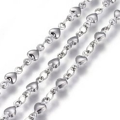 Stainless Steel Color 304 Stainless Steel Link Chains, Soldered, Heart, Stainless Steel Color, 8.5x3x1.5mm