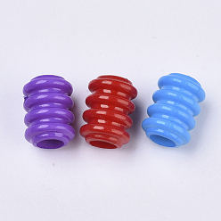 Mixed Color Opaque Acrylic European Beads, Large Hole Groove Beads, Column, 15x11mm, Hole: 6mm, about 620pcs/500g