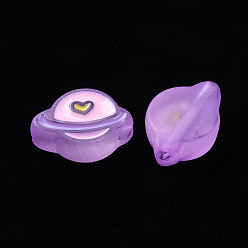 Medium Orchid Transparent Acrylic Beads, with Enamel, Frosted, Planet, Medium Orchid, 19x26x9mm, Hole: 3mm