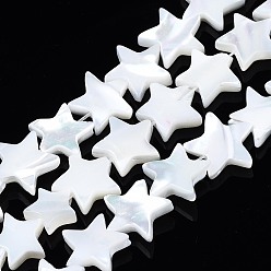 White Natural Trochid Shell/Trochus Shell Beads Strands, Bleach, Star, White, 9~10x9~11x2.5mm, Hole: 0.5mm, about 49~50pcs/strand, 15.55 inch~16.14 inch(39.5~41cm)
