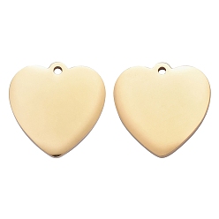 Oro 304 colgantes de acero inoxidable, pulido manual, etiquetas de estampado en blanco, corazón, dorado, 20x20x1.8 mm, agujero: 2.2 mm