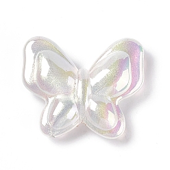 White Opaque Acrylic Beads, with Glitter Powder, AB Color, Butterfly, White, 27x32x8.5mm, Hole: 2mm