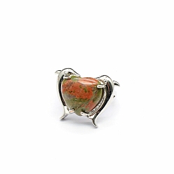 Unakita Anillos ajustables de corazón de unakita natural, anillo de latón platino, tamaño de EE. UU. 8 (18.1 mm)