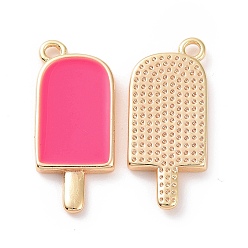 Hot Pink Ion Plating(IP) Brass Enamel Pendants, Ice-Lolly, Real Platinum Plated, Real 18K Gold Plated, Hot Pink, 20x9x2mm, Hole: 1.5mm