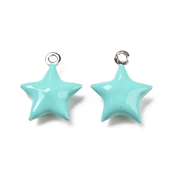 Turquoise Pâle Laiton émail pendentifs, platine, étoiles, turquoise pale, 14.5x12.5x4.5mm, Trou: 1.2mm
