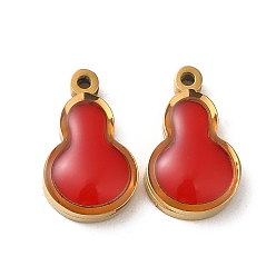 Red 304 Stainless Steel Charms, with Enamel, Real 14K Gold Plated, Gourd Charm, Red, 11x6.7x2.7mm, Hole: 0.9mm