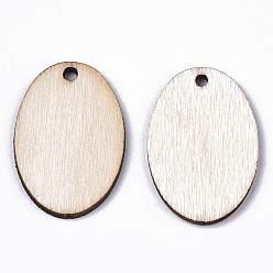 Antique White Unfinished Natural Poplar Wood Pendants, Laser Cut Wood Shapes, Undyed, Oval, Antique White, 24.5x16.5x1.5mm, Hole: 1.6mm