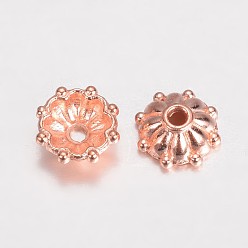 Or Rose Chapeaux de perles fantaisie en alliage, multi-pétale, or rose, 8x3mm, Trou: 1mm