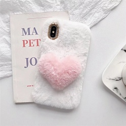 Pink Warm Plush Mobile Phone Case for Women Girls, Winter Heart Shape Camera Protective Covers for iPhone13 Mini, Pink, 13.15x6.42x0.765cm