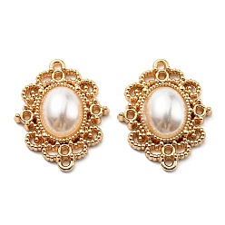 Golden Alloy Oval Connector Charms, with Plastic Imitation Pearl, Golden, 21.5x17.5x5mm, Hole: 1mm