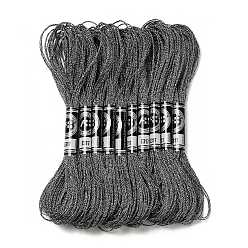 Gray 10 Skeins 12-Ply Metallic Polyester Embroidery Floss, Glitter Cross Stitch Threads for Craft Needlework Hand Embroidery, Friendship Bracelets Braided String, Gray, 0.8mm, about 8.75 Yards(8m)/skein