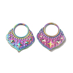 Rainbow Color Ion Plating(IP) 304 Stainless Steel Pendants, Fan with Star Charm, Rainbow Color, 26.5x24.5x2mm, Hole: 11.5mm