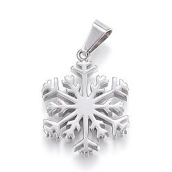 Stainless Steel Color 304 Stainless Steel Pendants, Snowflake, Stainless Steel Color, 29.5x25x3mm, Hole: 5x9mm