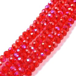 FireBrick Electroplate Glass Beads Strands, Half Rainbow Plated, Faceted, Rondelle, FireBrick, 3x2mm, Hole: 0.8mm, about 150~155pcs/strand, 15~16 inch(38~40cm)