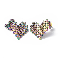 Rainbow Color Ion Plating(IP) 304 Stainless Steel Heart Stud Earrings for Women, Rainbow Color, 18x20mm, Pin: 0.8mm