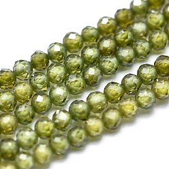 Olive Drab Cubic Zirconia Bead Strands, Round, Faceted, Olive Drab, 2mm, Hole: 0.2mm, about 14.96 inch(38cm), 184pcs/strand