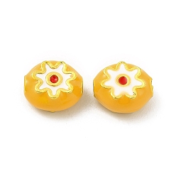 Or Perles en alliage, avec l'émail, or, ovale avec des fleurs, or, 7.5~8.5x4.5mm, Trou: 2mm