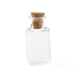 Claro Botellas de vidrio en miniatura rectangulares, con tapones de corcho, botellas vacías de deseos, para accesorios de casa de muñecas, producir joyería, Claro, 12x14x34 mm