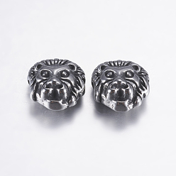 Antique Silver 316 Surgical Stainless Steel Beads, Lion Head, Antique Silver, 12x10.5x6mm, Hole: 2mm