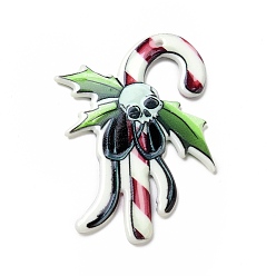 Candy Cane Printed  Acrylic Pendants, for Christmas, Candy Cane Pattern, 49x35x2mm, Hole: 1.8mm