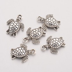 Antique Silver Tibetan Style Zinc Alloy Charms, Cadmium Free & Lead Free, Sea Turtle, Antique Silver, 16x12.5x3mm, Hole: 2mm, about 1053pcs/1000g