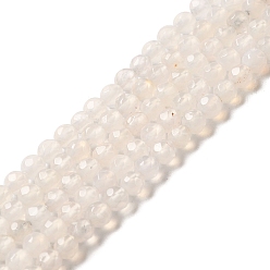 WhiteSmoke Natural White Agate Beads Strands, Faceted, Round, WhiteSmoke, 4mm, Hole: 0.5mm, about 91~93pcs/strand, 15 inch