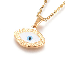 Golden 304 Stainless Steel Enamel Pendant Necklaces, with Cable Chains and Lobster Claw Clasps, Horse Eye, Evil Eye, Golden, 17.6 inch(44.8cm), 1.5mm