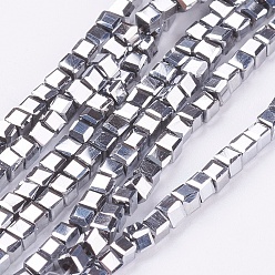 Platinum Plated Electroplate Glass Beads Strands, Cube, Platinum Plated, 3x3x3mm, Hole: 1mm, about 98Pcs/strand, 10.5 inch