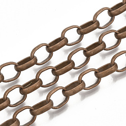 Red Copper Iron Rolo Chains, Belcher Chains, Unwelded, with Spool, Red Copper, 10x8x2.5mm, about 82.02 Feet(25m)/roll