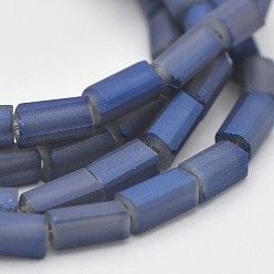 Medium Blue Full Rainbow Plated Faceted Cuboid Glass Beads Strands, Frosted, Medium Blue, 5x3x3mm, Hole: 1mm, about 100pcs/strand, 18.8 inch