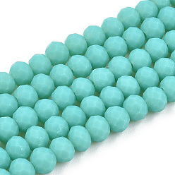 Turquoise Chapelets de perles en verre, facette, givré, rondelle, turquoise, 8mm, Trou: 1mm, Environ 65~68 pcs/chapelet, 15.7~16.1 pouce (40~41 cm)