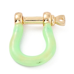 Verde Claro Cierres de grillete de ancla de anillo en D de esmalte de latón, real 18 k chapado en oro, para hacer pulseras, verde claro, 18x15~17x4.5~5 mm, agujero: 8 mm