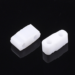 White 2-Hole Opaque Glass Seed Beads, Rectangle, White, 4.5~5.5x2x2~2.5mm, Hole: 0.5~0.8mm