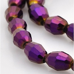 Purple Plated Full Plated Glass Faceted Rice Beads Strands, Purple Plated, 6x4mm, Hole: 1mm, about 72pcs/strand, 16 inch