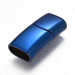 Blue 304 Stainless Steel Magnetic Clasps with Glue-in Ends, Rectangle, Blue, 29x14x8.5mm, Hole: 6~7x12mm