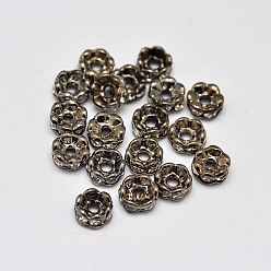 Bronze Fleur laiton strass espaceurs de perles, gris anthracite, 4x2mm, Trou: 1mm