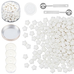 White CRASPIRE Sealing Wax Particles Kits for Retro Seal Stamp, with Stainless Steel Spoon, Candle, Plastic Empty Containers, White, 9mm, 200pcs