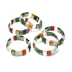 Mixed Stone Natural Mixed Gemstone Rectangle Beaded Stretch Bracelet for Women, Inner Diameter: 2-1/8~2-1/4 inch(5.5~5.7cm)