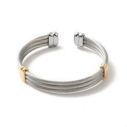 Stainless Steel Color 304 Stainless Steel Triple Layer Twist Rope Open Cuff Bangle for Women, Stainless Steel Color, Inner Diameter: 2 inch(5cm)