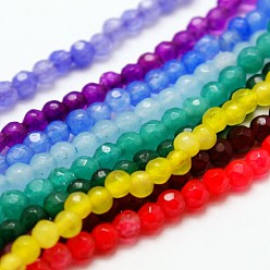 Mixed Color Dyed Natural White Jade Bead Strands, Faceted Round, Mixed Color, 3mm, Hole: 0.5mm, about 115pcs/strand, 14.9 inch