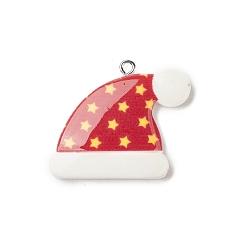 Hat Christmas Theme Opaque Resin Pendants, Christmas Charms, with Platinum Tone Iron Loops, Hat, 28x32x5.5mm, Hole: 1.8mm
