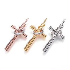 Mixed Color 304 Stainless Steel Pendants, Cross with Circle, Mixed Color, 36x17x10mm, Hole: 4x2.5mm
