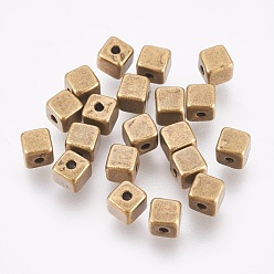 Antique Bronze Tibetan Style Alloy Beads, Cadmium Free & Lead Free, Antique Bronze Color, Cube, about 4mm long, 4mm wide, 4mm thick, hole: 1mm