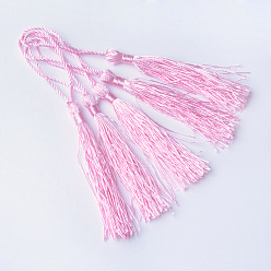 Rose Nacré Décorations polyester pompon, décorations pendantes, perle rose, 130x6 mm, gland: 70~90 mm