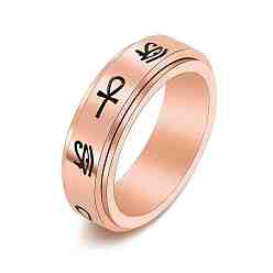 Rose Gold Eye of Horus & Ankh Cross Pattern Titanium Steel Rotating Fidget Band Ring, Fidget Spinner Ring for Anxiety Stress Relief, Rose Gold, US Size 9(18.9mm)